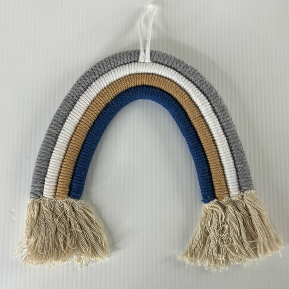 Woven Boho Rainbow Macrame Tapestry Wall Hanging Nursery Room Decor Set Of 2 - Picture 4 of 6